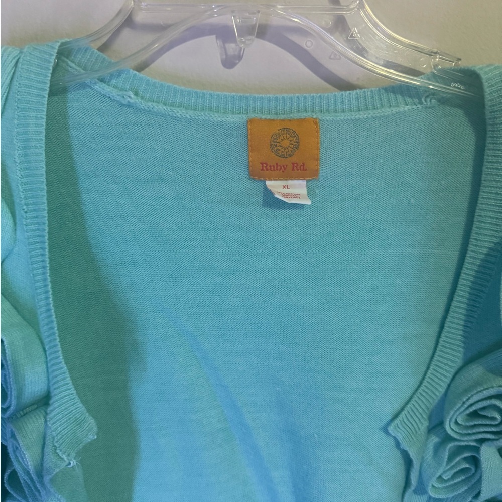 Ruby Rd. Light Blue Ruffle Cardigan - Picture 2 of 3